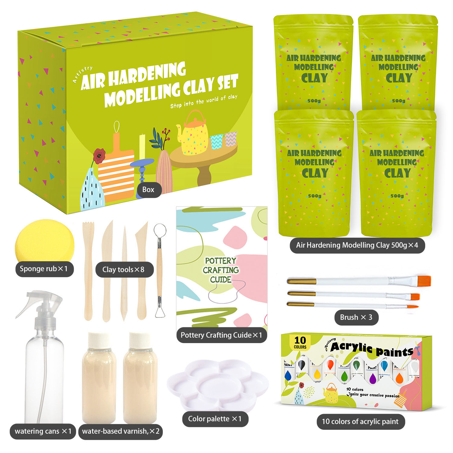Bview Art Paper Craft Kit for Adults Beginners DIY Home Use Includes 10-Color Acrylic Paint 8-Piece Pottery Tools How-to-Guides