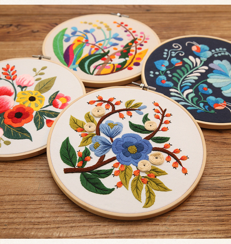 Handmade Embroidery DIY Sewing Kit for Bags and Hanging Pictures with Flowers and Plants Theme
