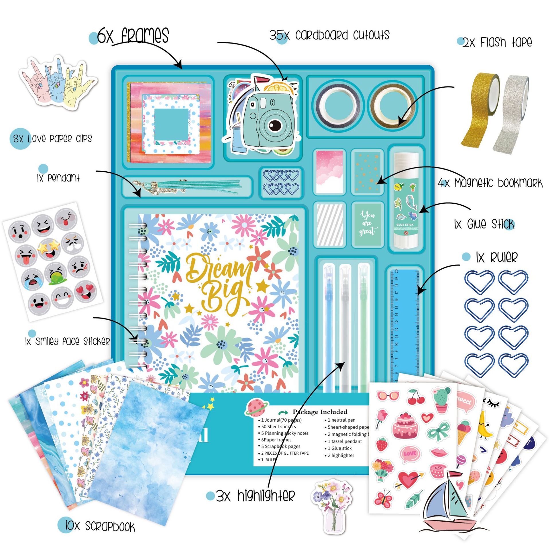 New Custom DIY Journal Set &amp; Kit with Pens Decorative Stickers All-Inclusive Scrapbook Kit for Girls Personal Diary Projects