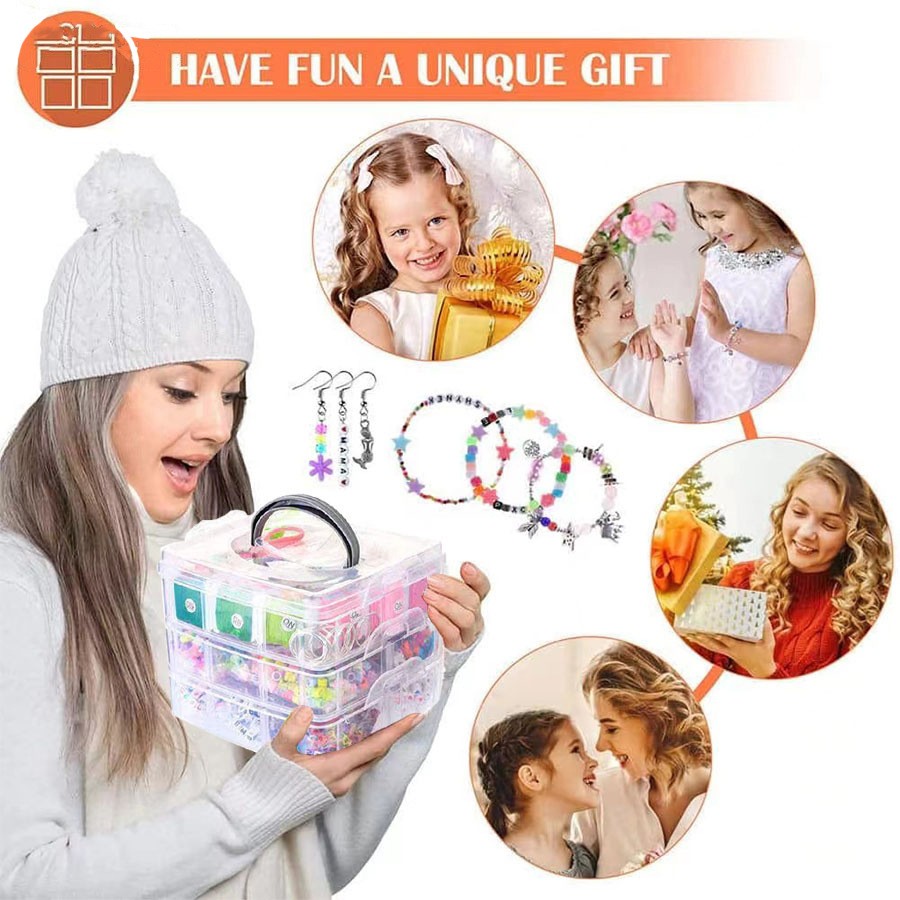 DIY 3 Layers Jewelry Box Beads Kit Necklace/ Bracelet/Earrings Findings Key Rings Pendant Jewelry Making Kit
