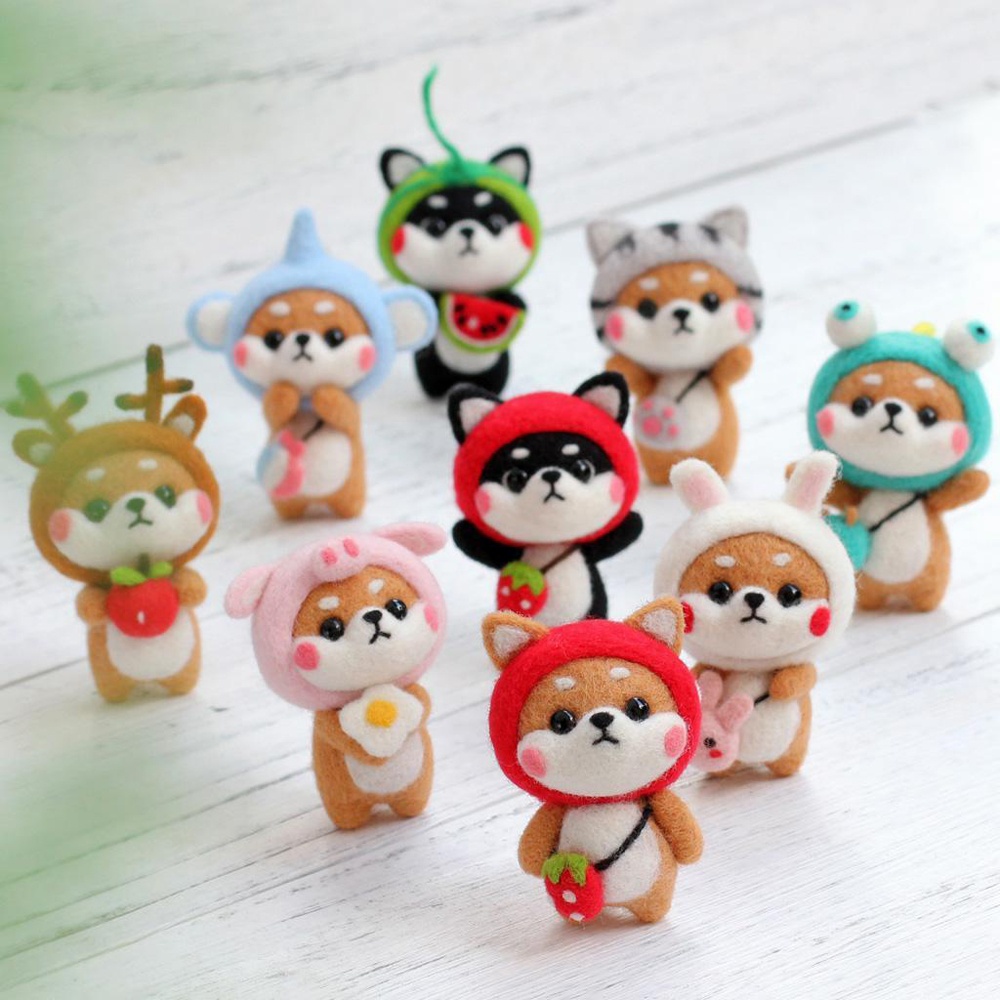 Wool Felt Shiba Inu Folk Art DIY Craft Set Handmade Soft Needlecraft Adorable 3D Felted Animals Holiday Gift Customizable Toys