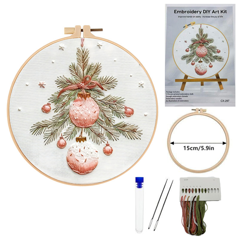 Christmas Theme Beginner-friendly DIY Fabric Flowers Embroidery Kit Handmade Sewing Kit for Adults Kids Simple Design
