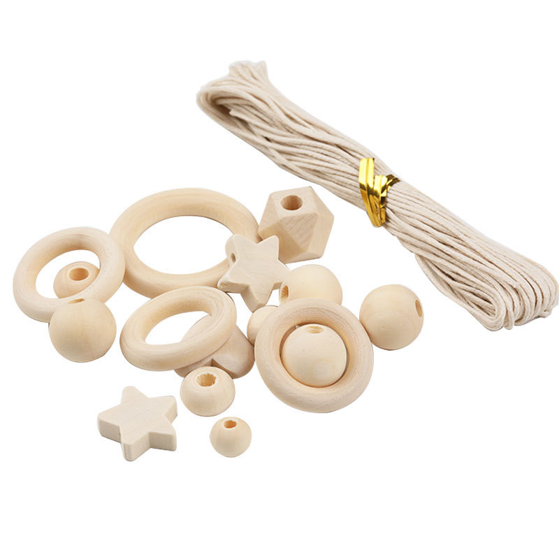 Natural Raw Wood Bead Set Assorted Wooden Beads Box Kit for DIY Jewelry Craft and Home Decoration