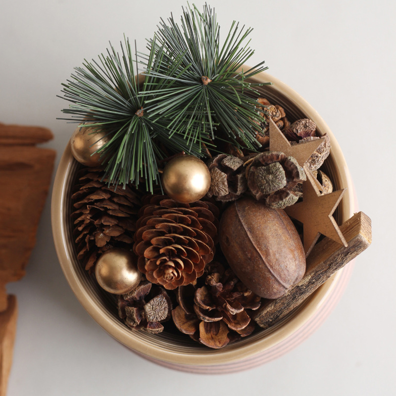Christmas Decorations Craft Kit Pinecones, Pine Needles, Bells Gold &amp; Red Wreath Handmade Holiday Decorations