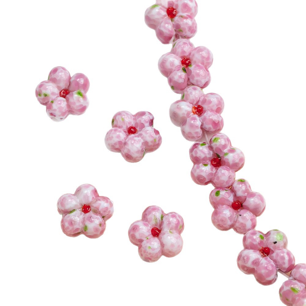 Pink Flower Glass Beads DIY Jewelry Making Kit Hydrangea Rose Beads for Bracelets Pendant Charms Handmade Craft Accessories