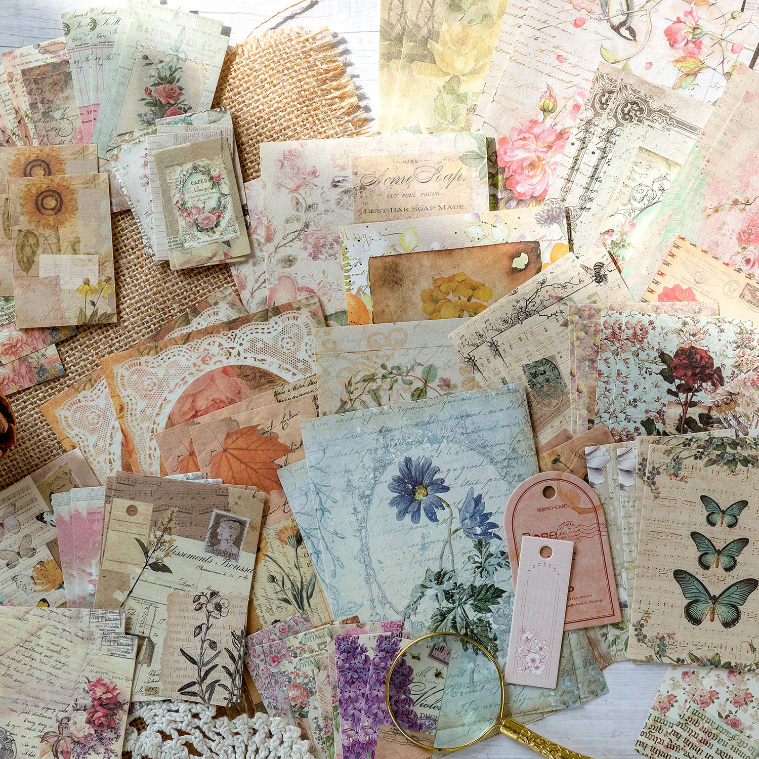 Hot 100pcs/pack Decor Scrapbook Vintage Materials Paper Combo Kit DIY Junk Journal Collage Photo Album Retro Background Paper
