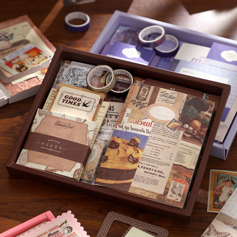 A6 Simple Style DIY Notebook Kit Scrapbooking Stationery with Thermal Binding Thread Sewing Leather Paper Cover Gift Box Journal
