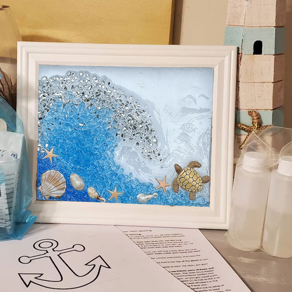 Hot Sale Shell Mosaic Glass Painting Kit Diy Handmade Arts and Crafts Decorative Frame Diy Resin Art Painting Kit Wooden Frame
