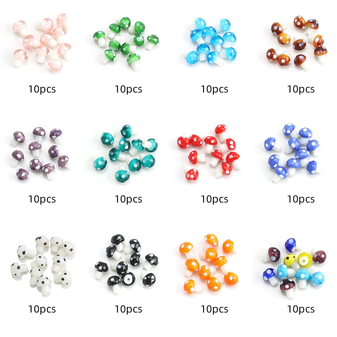 Zhubi Jewelry Making Starter Kit 10X12MM Colorful Crystal Mushroom Glass Beads for DIY Earrings Silver Charms Hooks Jump Rings