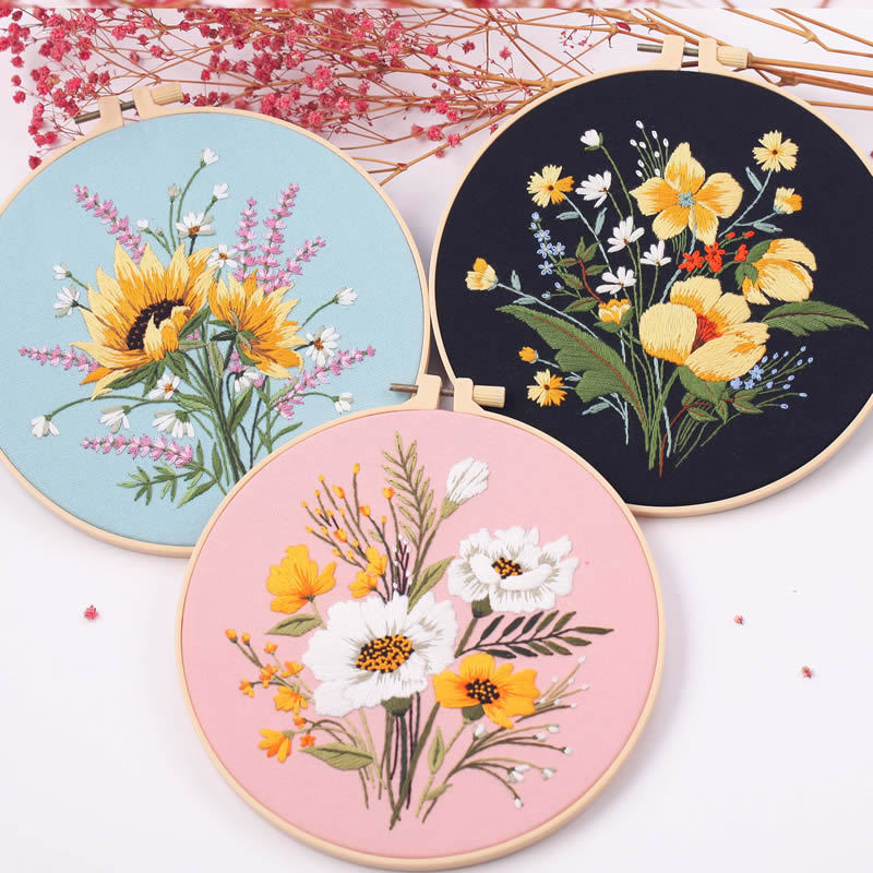 2026 Cross Stitch Kit Stamped Cross-Stitch Diy Set Embroidery Starter Kit Set With Flowers Plants Pattern