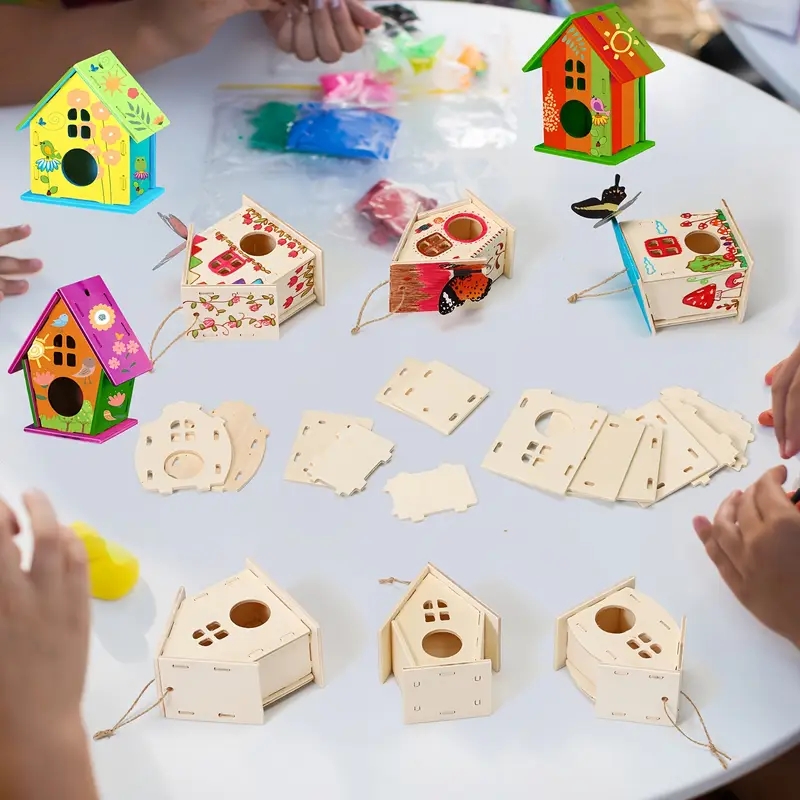 DIY Wooden Birdhouse Painting Kit - Complete Birdhouse Set with Assembly Craft for Creative Garden Decor and Kids Activities