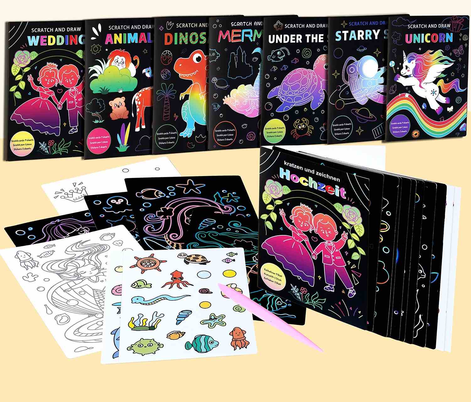 Diy Projects Kits Gifts Colorful Magic Drawing Rainbow Off Craft Painting Book Scratch Paper Art for Kids