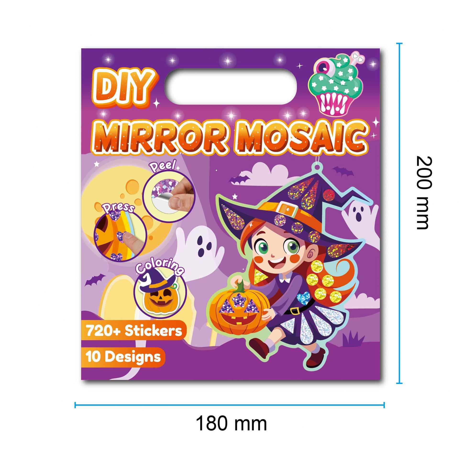 Fashion Kids Paper Toy Cute Halloween Theme Spark Creativity String and Decorate Mirror Mosaic DIY Craft Kit Set