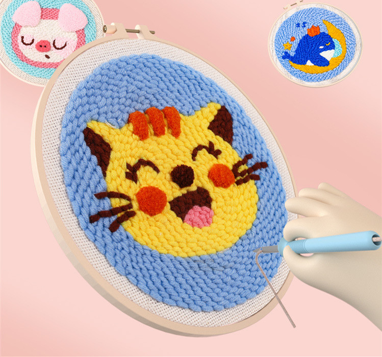 Hot Sell Punch Needle Embroidery Kit with Yarn for DIY Beginners Easy Embroidery Needlework Wool Work Home Decor Rug Hooking Set