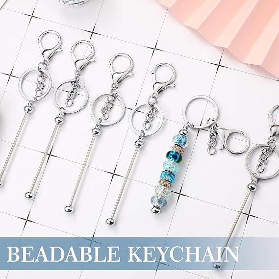 High End Beadable Keychain Set DIY Blank Metal Keyring Bars Premium Silicone Beads Jewelry Making Kit for Professional Craft