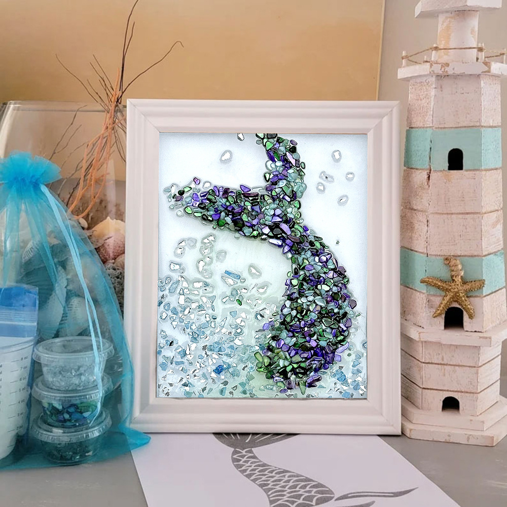 Hot Sale Shell Mosaic Glass Painting Kit Diy Handmade Arts and Crafts Decorative Frame Diy Resin Art Painting Kit Wooden Frame