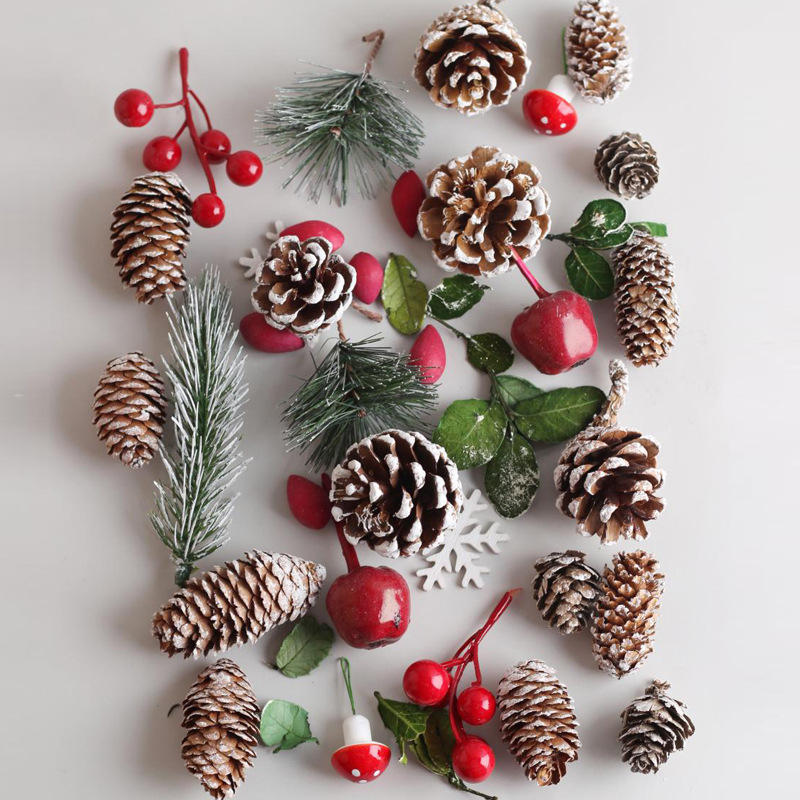 Christmas Decorations Craft Kit Pinecones, Pine Needles, Bells Gold &amp; Red Wreath Handmade Holiday Decorations