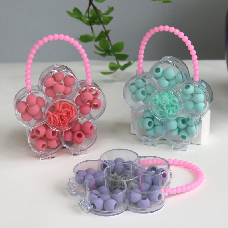 Flower Design Colorful Pony Mini Size Silicone Hair Beads DIY Craft Kit with Rubber Band for Girls Braids Accessories