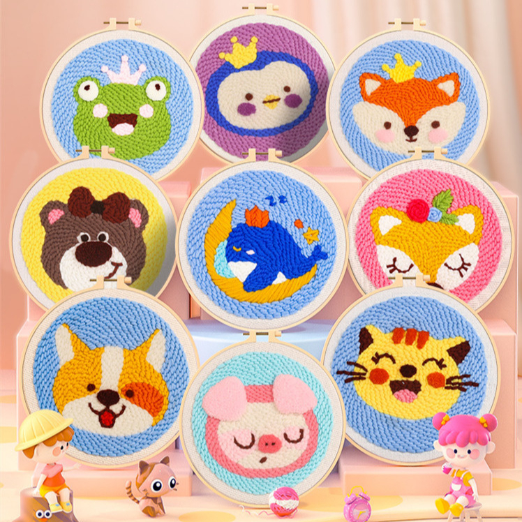 Hot Sell Punch Needle Embroidery Kit with Yarn for DIY Beginners Easy Embroidery Needlework Wool Work Home Decor Rug Hooking Set