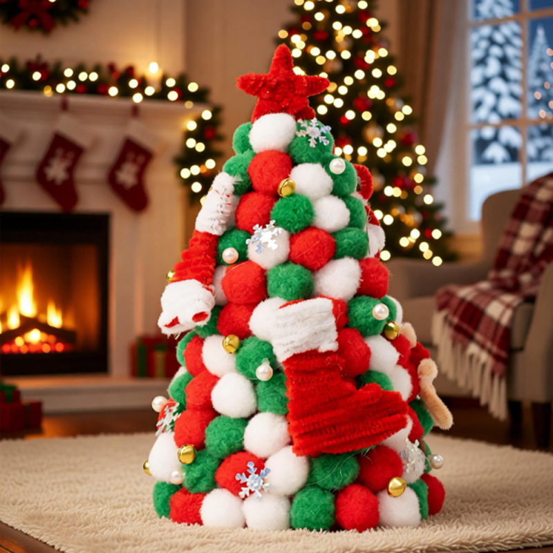 DIY Pompom Twist Stick Light-Up Christmas Tree Decoration Kit