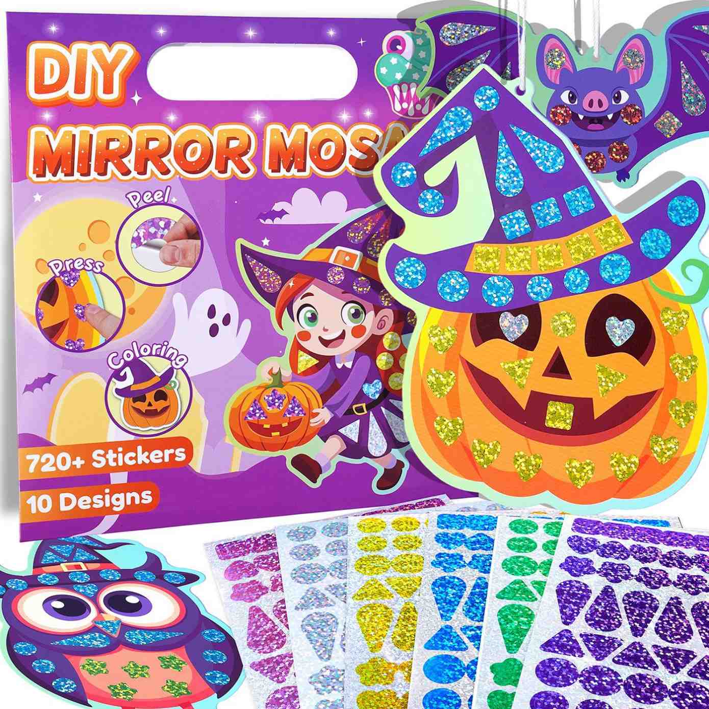 Fashion Kids Paper Toy Cute Halloween Theme Spark Creativity String and Decorate Mirror Mosaic DIY Craft Kit Set