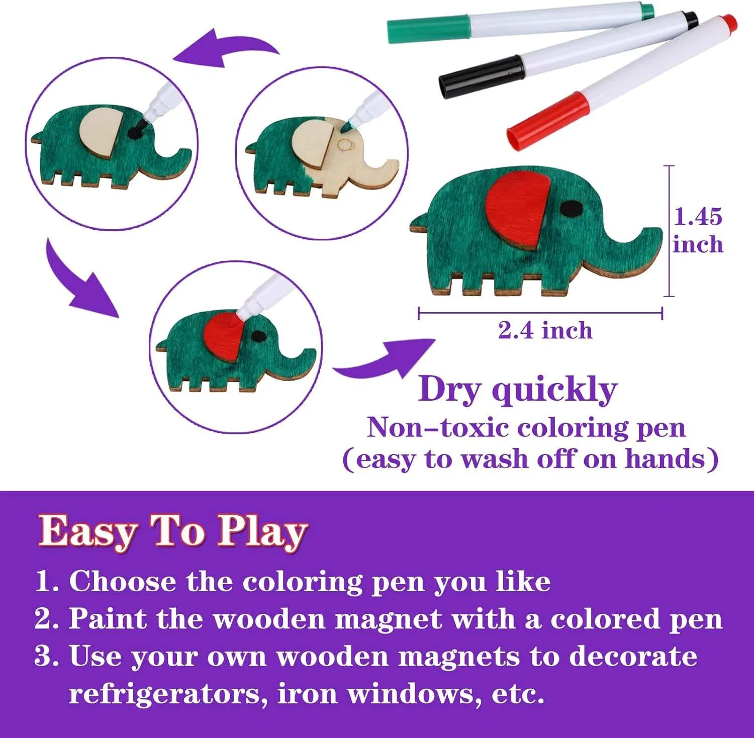 DIY Wooden Magnets, 36 PCS Wooden Art Craft Supplies Painting Kit for Party Favors for Boys