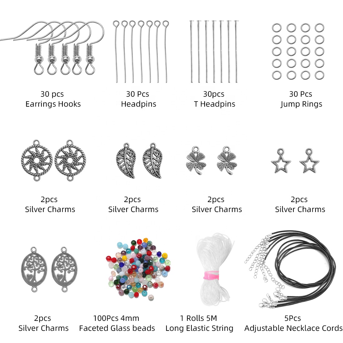 Zhubi Jewelry Making Starter Kit 10X12MM Colorful Crystal Mushroom Glass Beads for DIY Earrings Silver Charms Hooks Jump Rings
