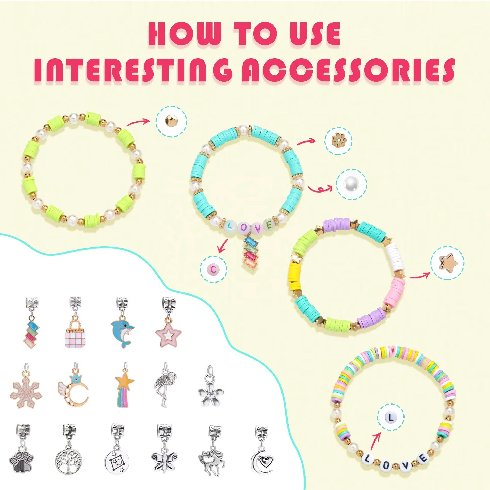 DIY Cartoon Polymer Clay Letter DIY Bracelet Set Creative Pendant Bracelet Necklace Making Kit