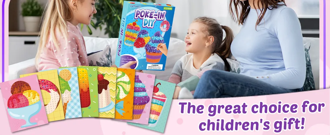 Poke-in Art Kit for Kid Dessert Cake Theme No-Mess Fabric Sewing Art