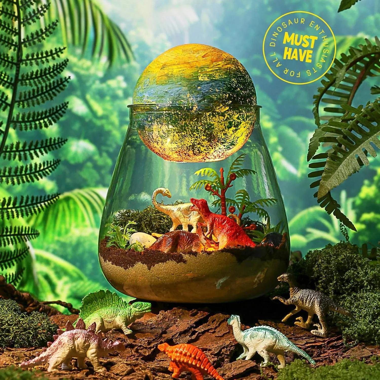 Kids DIY Dinosaur Terrarium Kit Moon Lamp Flower Pots Encourages Arts &amp; Crafts