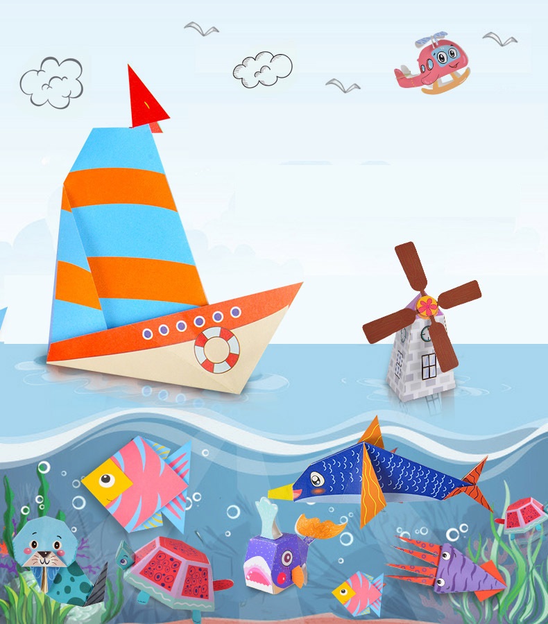 New School Paper Sheets Scrapbooking Kit Animal Origami DIY Paper Crafts Learning Educational Toy for Kids