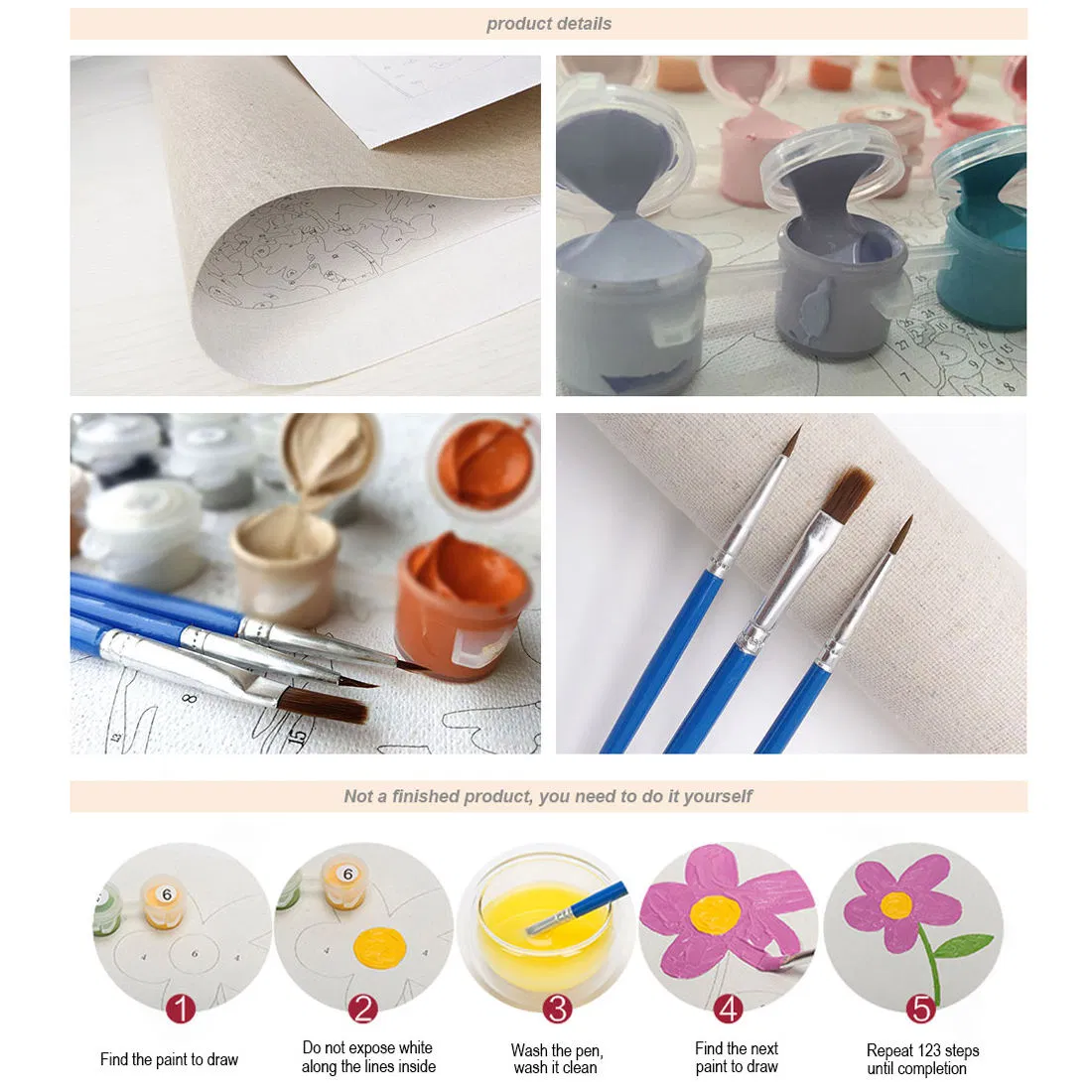 DIY Canvas Art Kit with Brush and Acrylic Paint-Digital Oil Painting Popular Cartoon Design Inner Frame Tinted