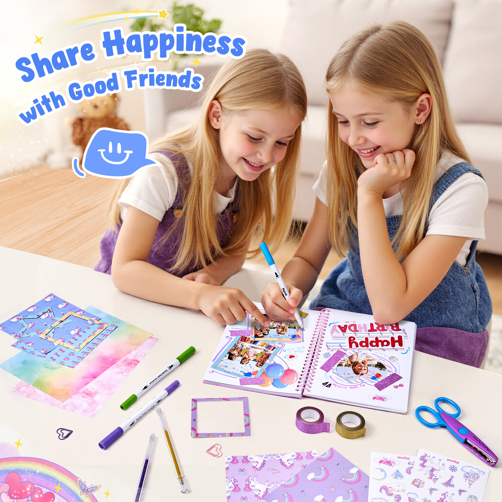 Joycat Toys 2027 New DIY Stationery Set for Kids Pink Cardboard Journal Scrapbook with Gift Box Stickers Art Paper for Children