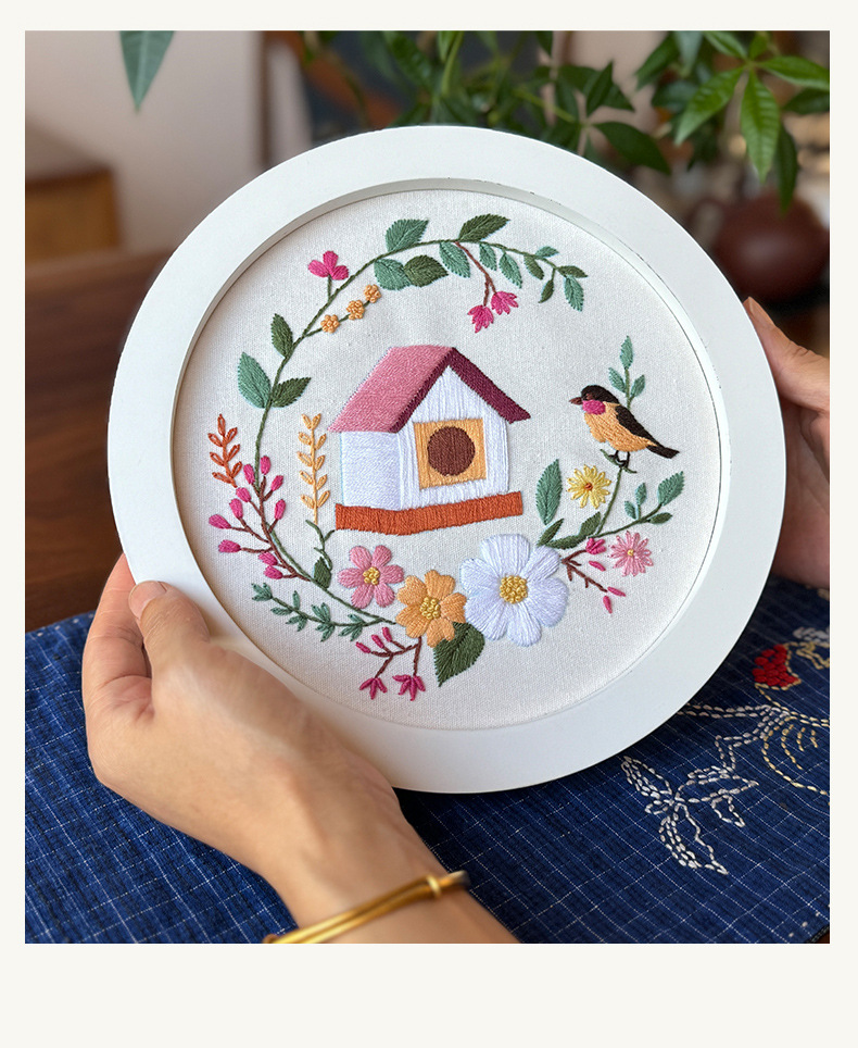 DIY Embroidery Kits Eco-Friendly Flower Bird Cross Stitch Pattern Home Hanging Painting Sewing Kit with Handmade Embroidery