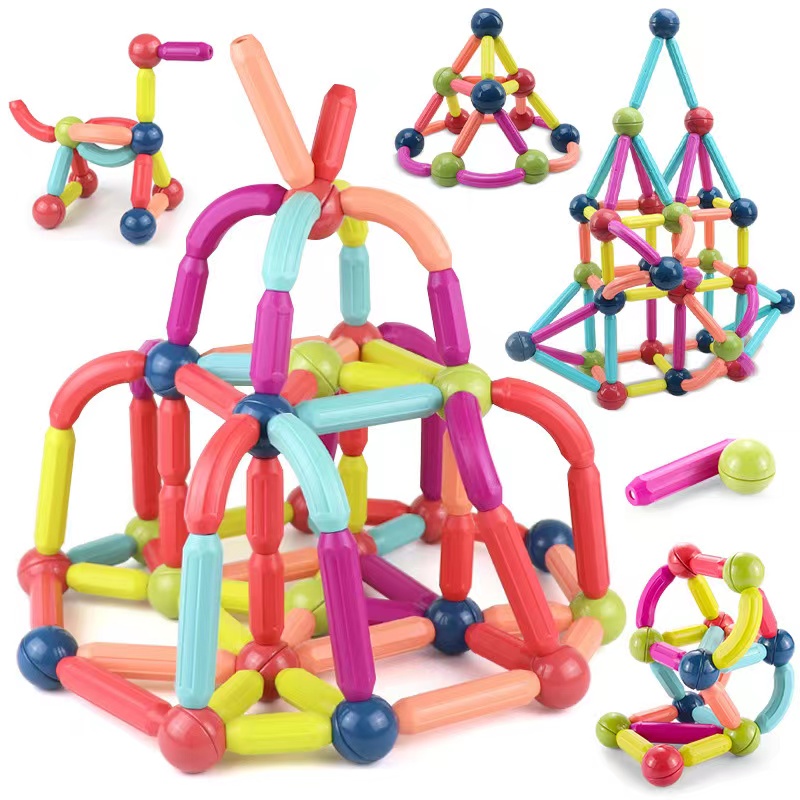 DIY 3D Kids Creative Educational Toy Assembly Building Game Magnet Stick Toys Magnet Rods 64pcs Magnetic Building Blocks