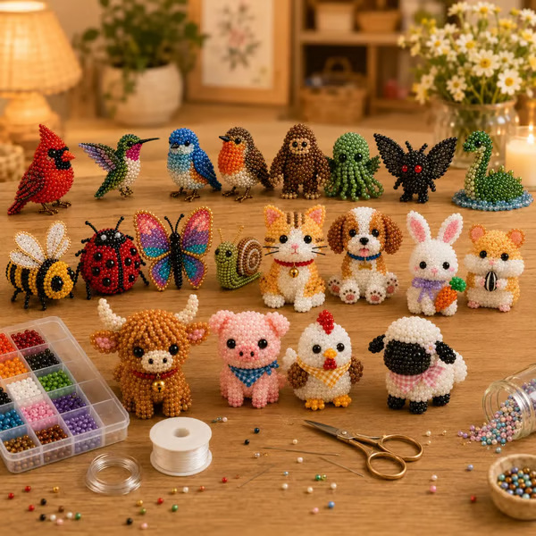 DIY 3D Animal Beads Craft Kit Handmade Educational Arts and Crafts Toy Creative Beading Set for Kids Gift