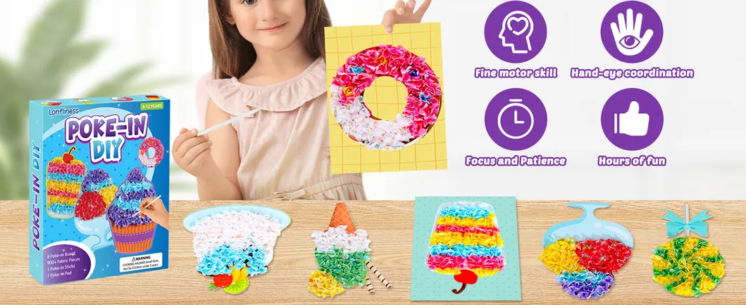 Poke-in Art Kit for Kid Dessert Cake Theme No-Mess Fabric Sewing Art