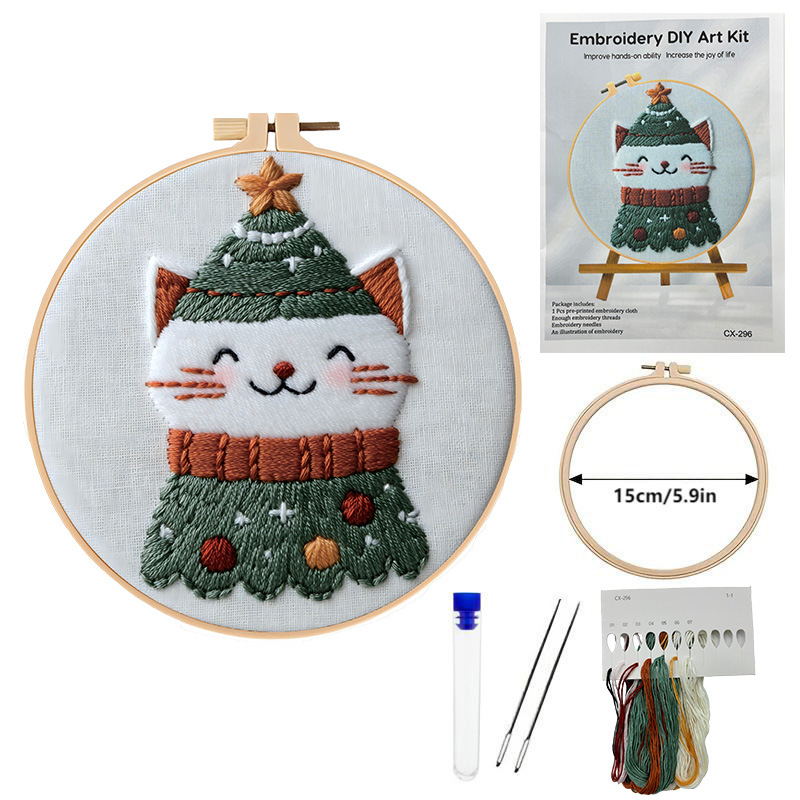 Christmas Theme Beginner-friendly DIY Fabric Flowers Embroidery Kit Handmade Sewing Kit for Adults Kids Simple Design
