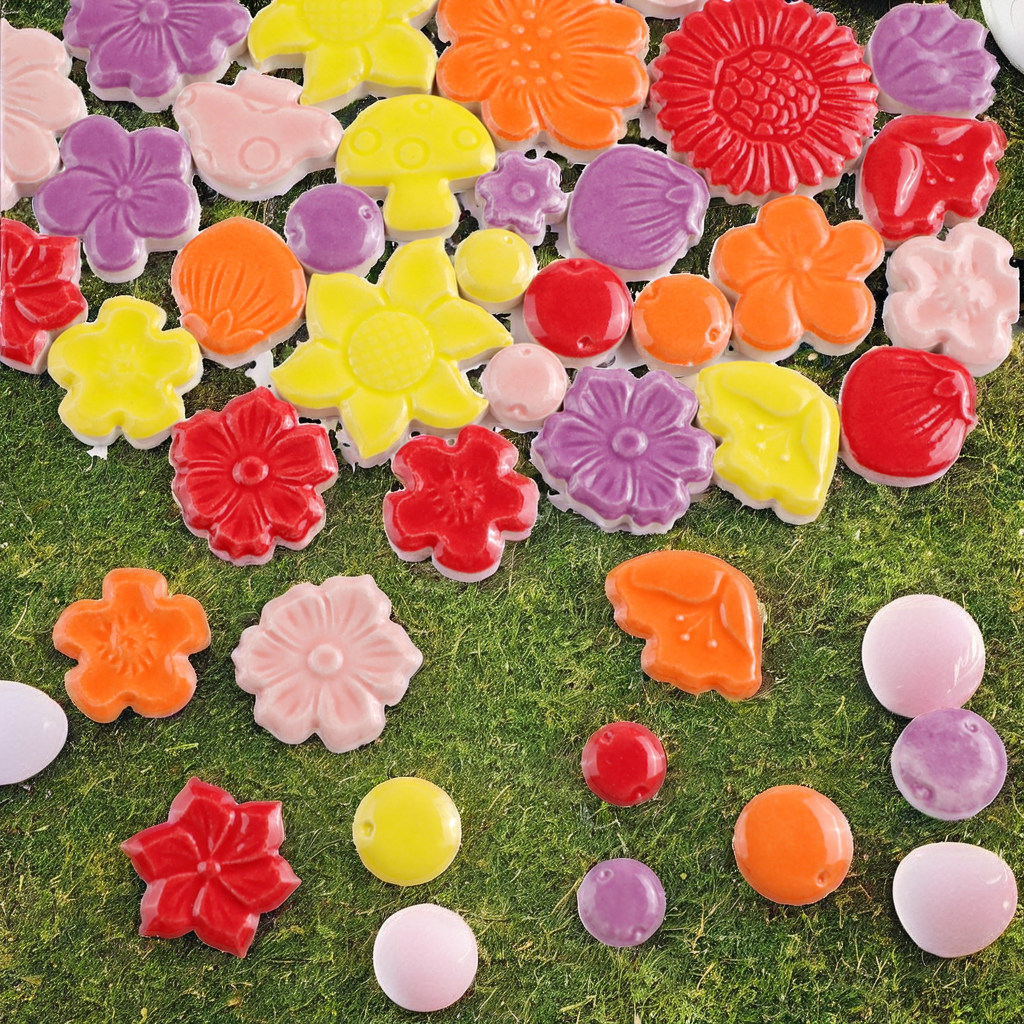 Buenoarte Modern Classic Ceramic Flower Mosaic Tiles 6mm Thick DIY Craft Kit for Pool &amp; Garden Outdoor Step Stone Decoration