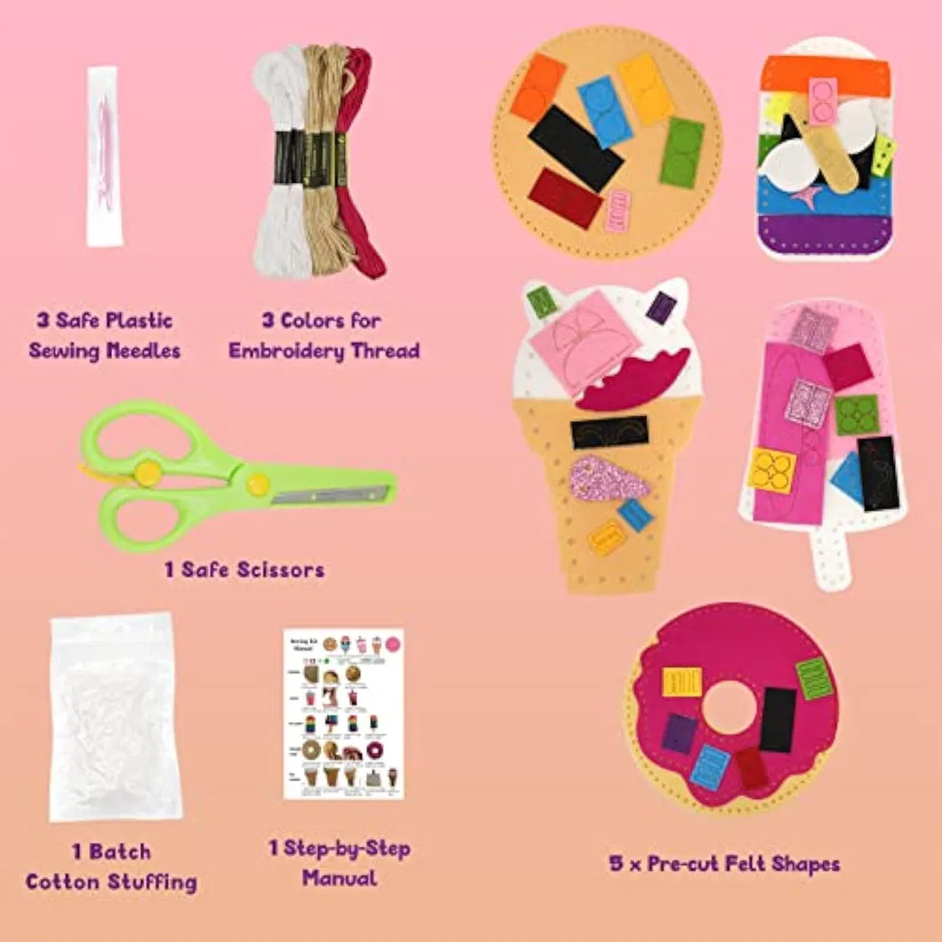 DIY Kit DIY Craft for Girls 60-80 Characters Pink Embroidered Polyester Sewing Kit Colorful Sewing Kit Box