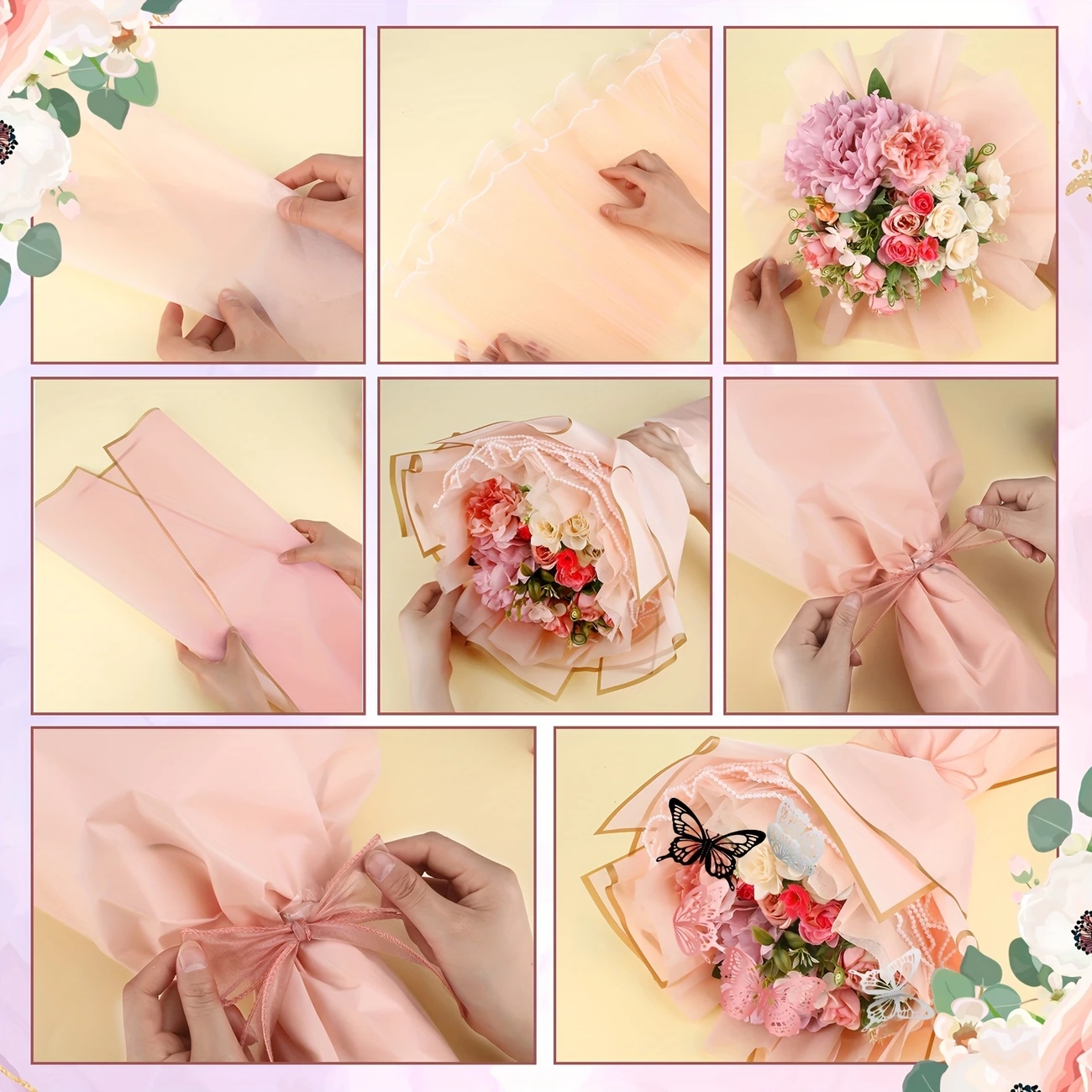 368 Pcs Florist DIY Craft Wedding Supplies Kit 3D Butterfly Pin Ribbon Bow Crown Flower Bouquet Accessories 368pcs Paper