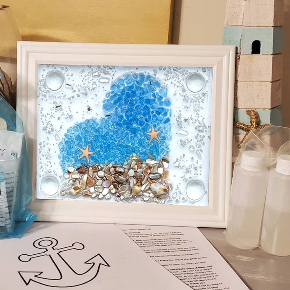 Hot Sale Shell Mosaic Glass Painting Kit Diy Handmade Arts and Crafts Decorative Frame Diy Resin Art Painting Kit Wooden Frame