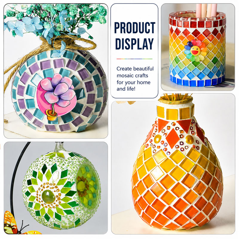 Geometric Glass Mosaic Tile Kits for School Creative Projects Assorted Colors DIY Crafting Pieces with Storage Case