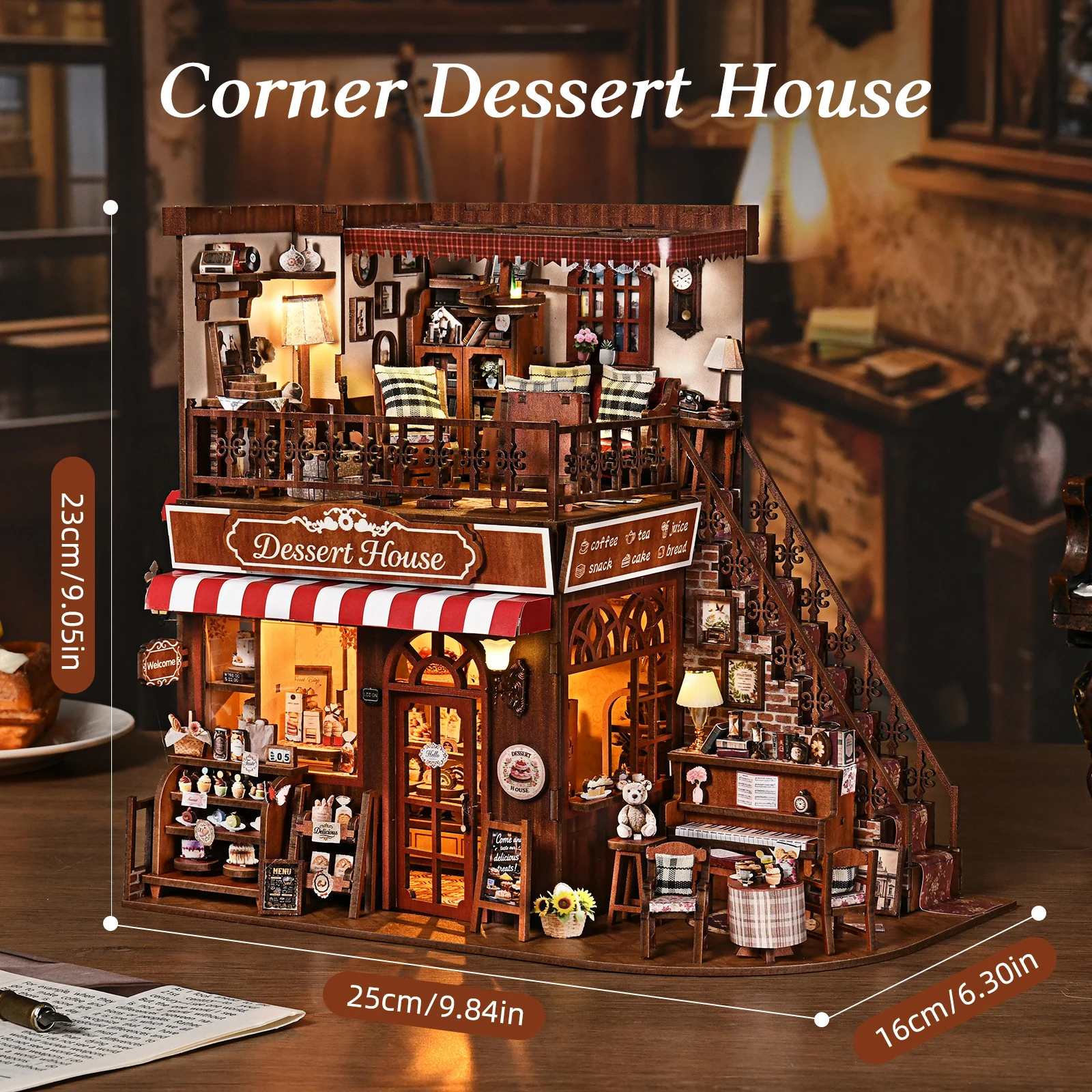 Sweet Corner Cottage Eco-friendly Luxury Wooden Book Nook Kit 3D Puzzle DIY Miniature House Home Decor As a Birthday Gift