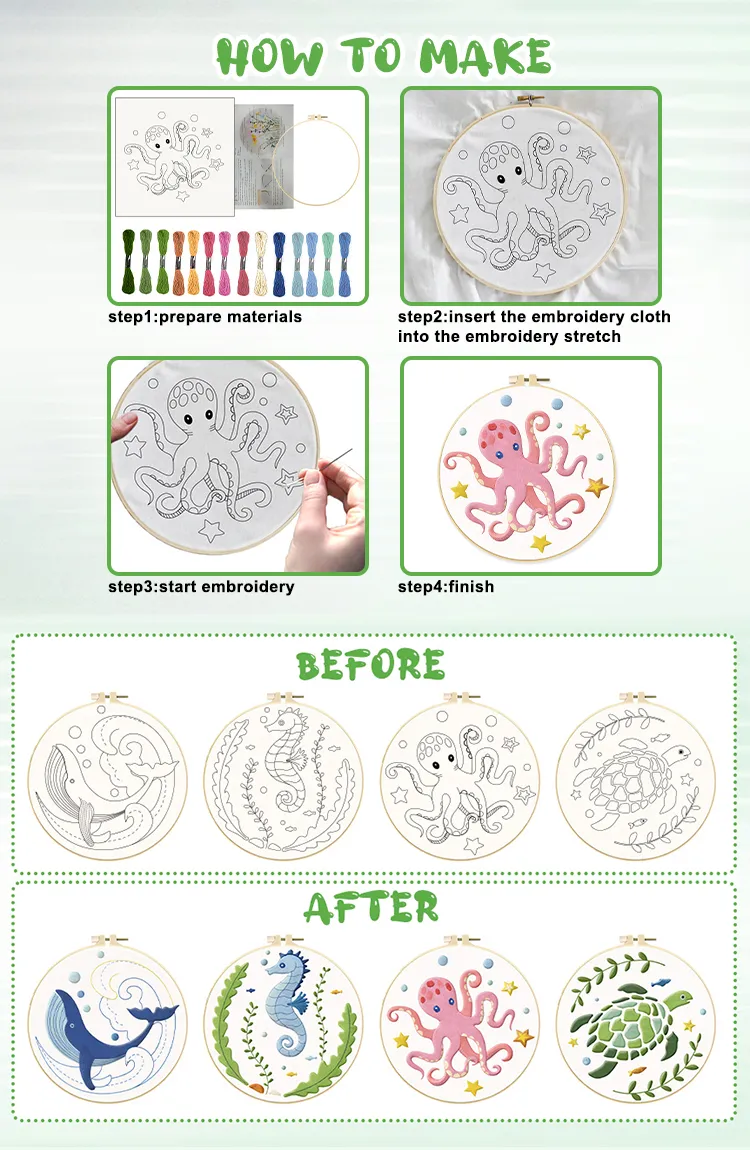 DIY Embroidery Kit Fox Beginners Sewing Embroidered Crafts Handmade Cross Stitch Kits Needlework Cartoon Animal Cross Stitch Kits with Hoop