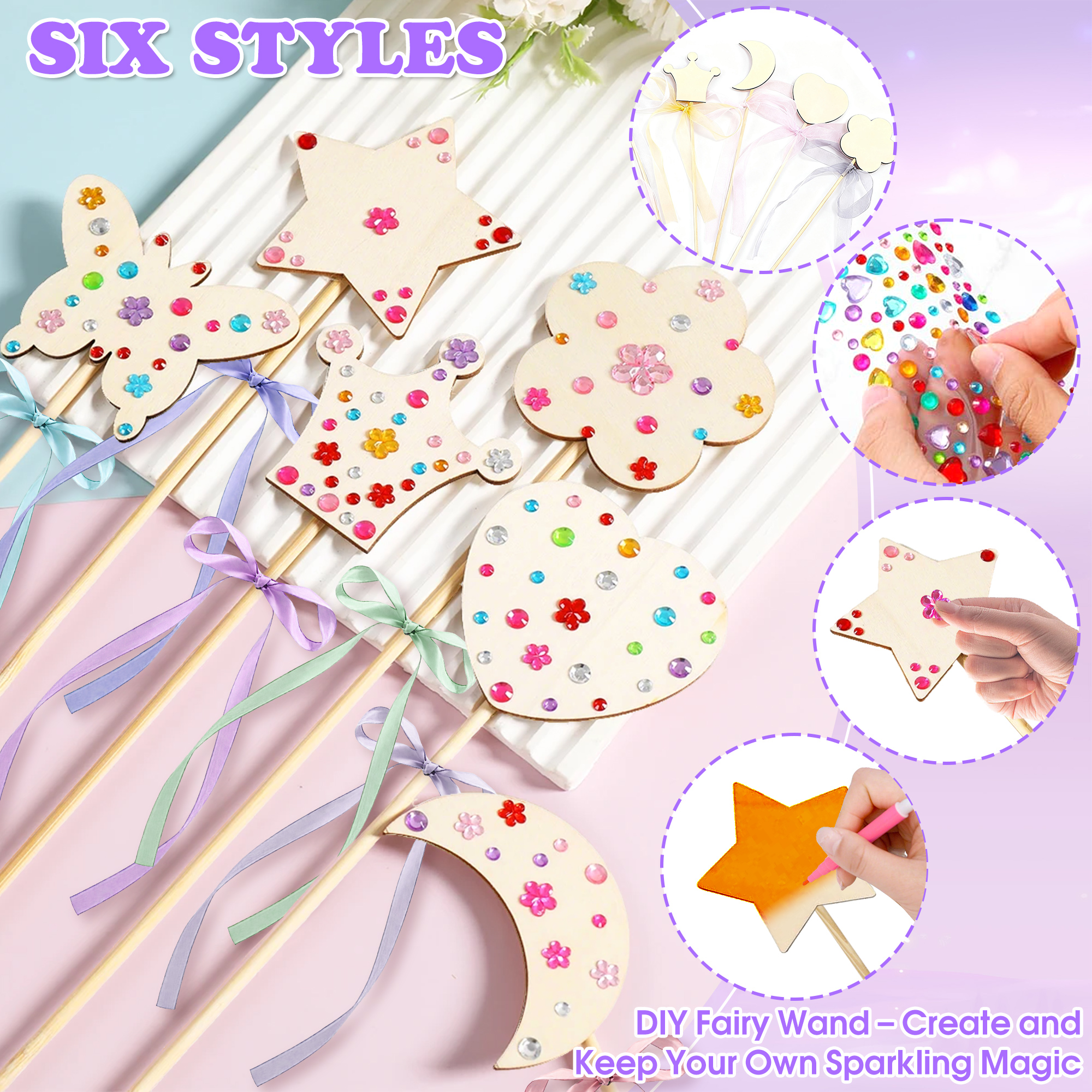 Princess Fairy Wand Kit DIY Craft Kit for Girls Birthday Party Supplies 18PCS Wooden Fairy Wands Gift for Children