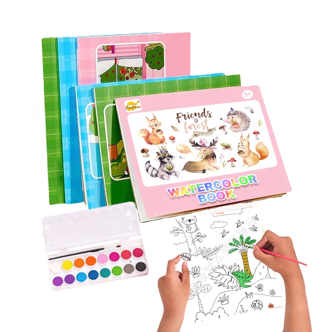 Forest Animal Watercolor Painting Book DIY Coloring Art Kit With Built-In Paint Palette Brush Educational Creative Activity Toy