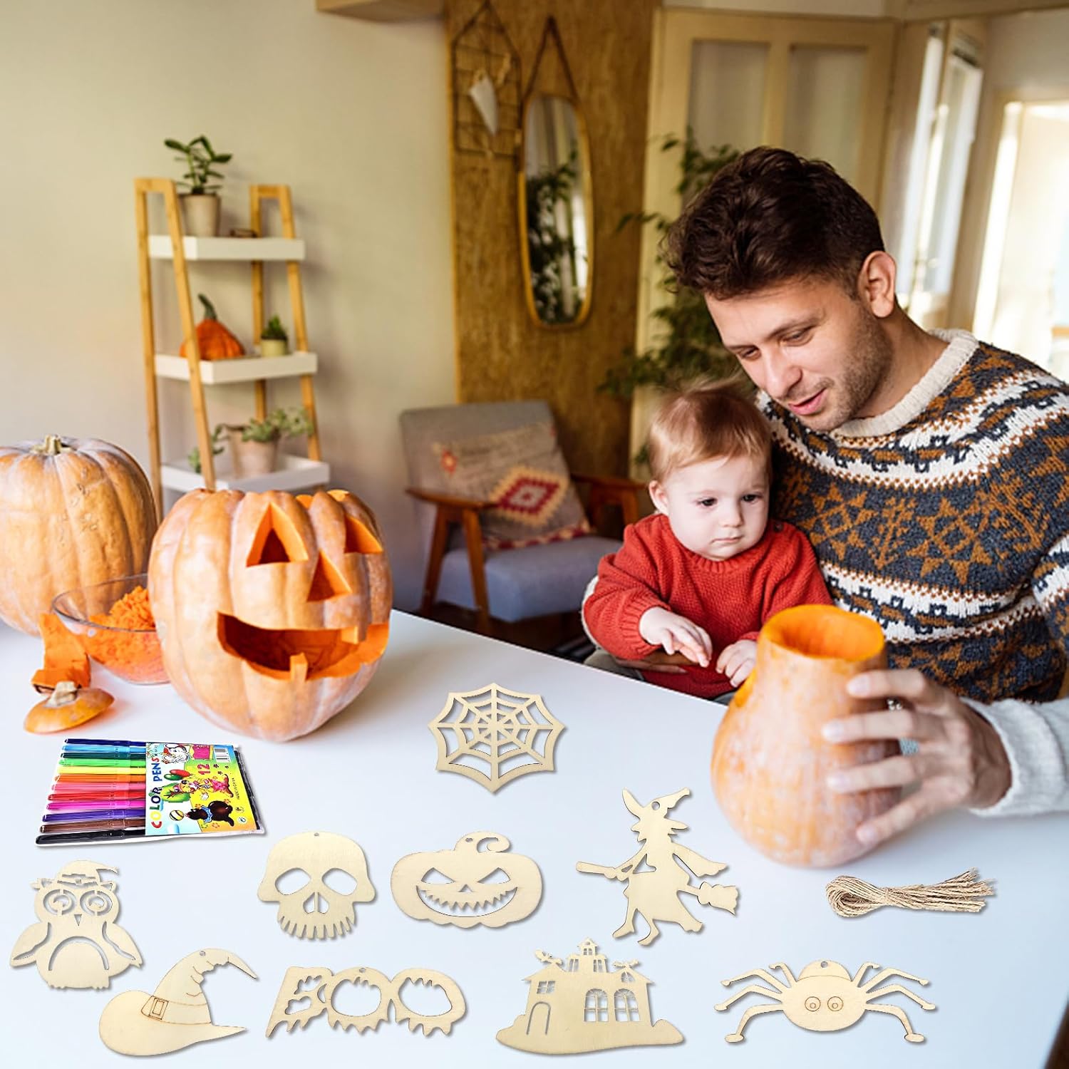 Eco-Friendly Halloween Wooden Painting Craft Kit DIY Hanging Ornaments Set for Kids Party Decorations Unfinished Wood Crafts