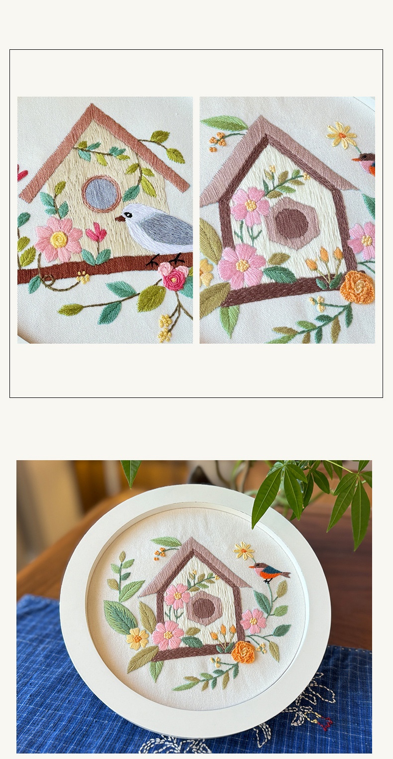 DIY Embroidery Kits Eco-Friendly Flower Bird Cross Stitch Pattern Home Hanging Painting Sewing Kit with Handmade Embroidery