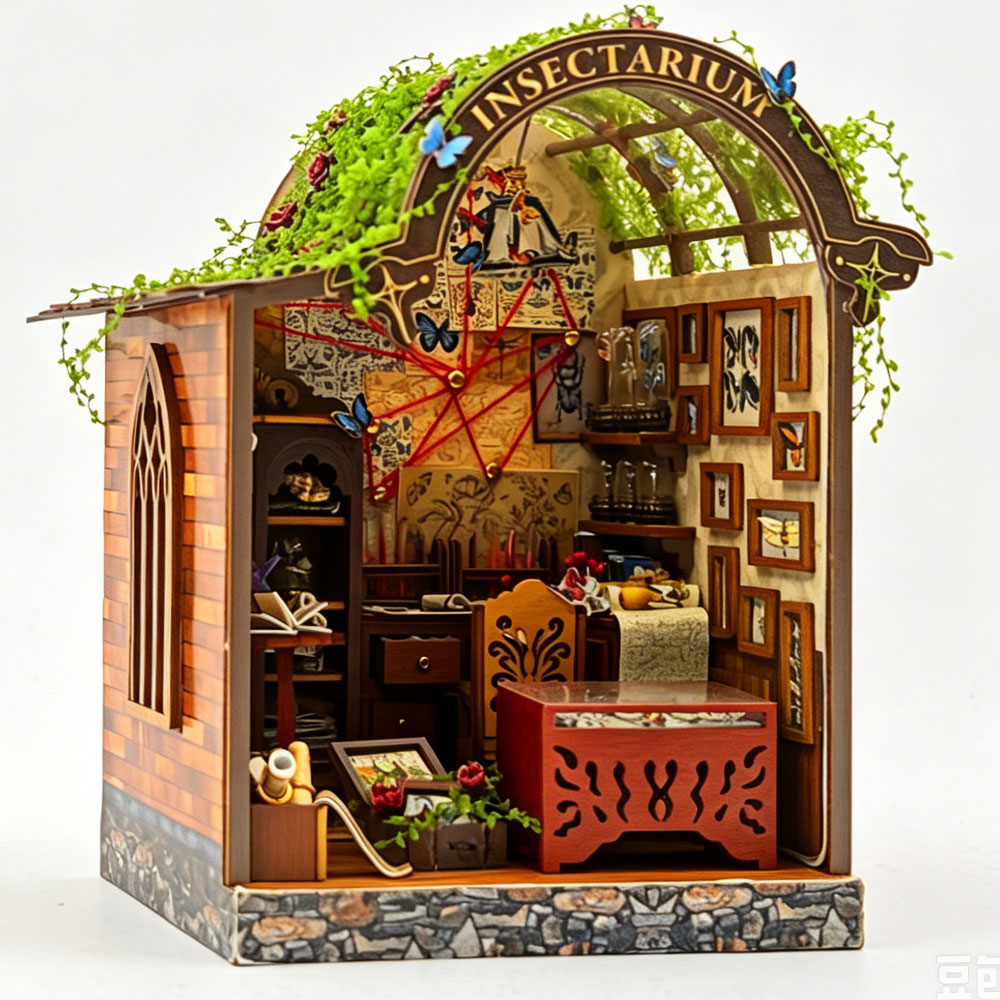 DIY Miniature House Kit Miniature Buildings Vintage Library Science Lab 3D Wooden Puzzle Toy Gift